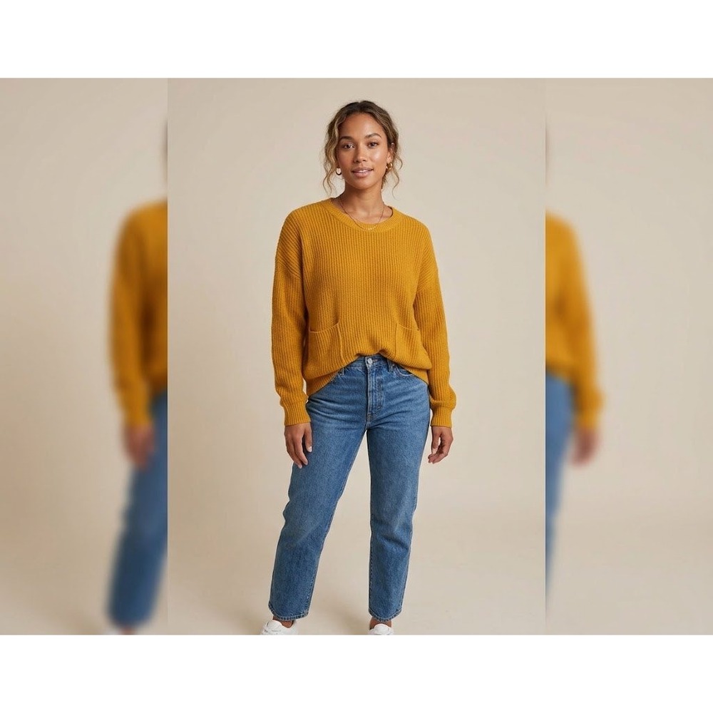 Melloday Ribbed Knit Sweater Women Large Mustard Yellow Pocket High Low Fall